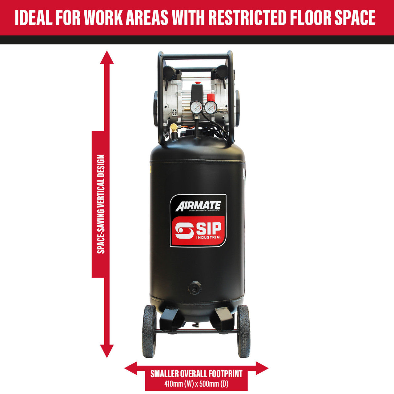 SIP DD 3hp 100ltr Low Noise Oil-Free Vertical Compressor