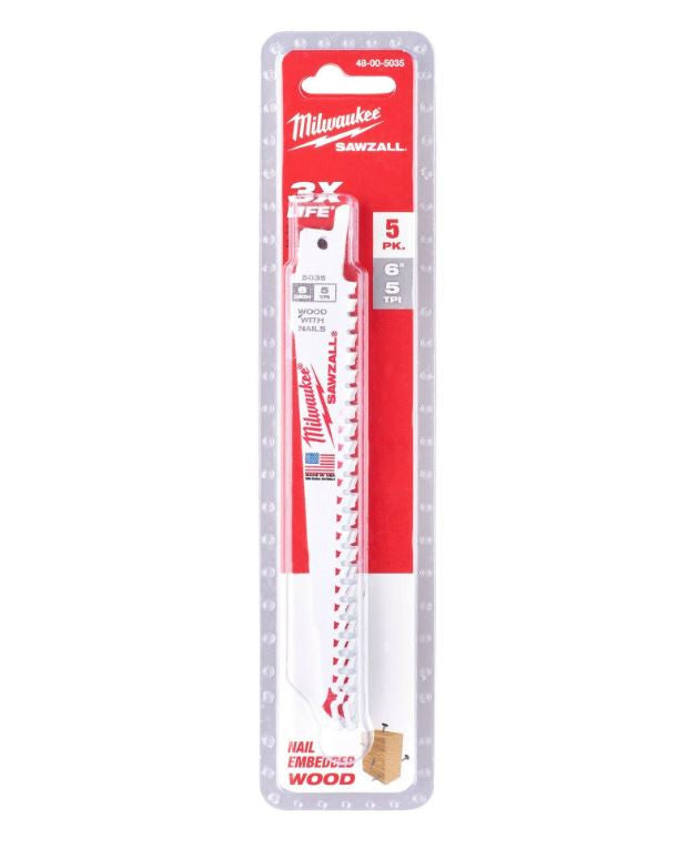 Milwaukee Sawzall Blade 150 X 5 Tpi - 5pcs 48005035