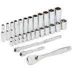 Milwaukee 1/4in Drive 28pc Ratchet & Socket Set Anti-Roll Metric