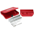 Milwaukee 1/4in Drive 28pc Ratchet & Socket Set Anti-Roll Metric