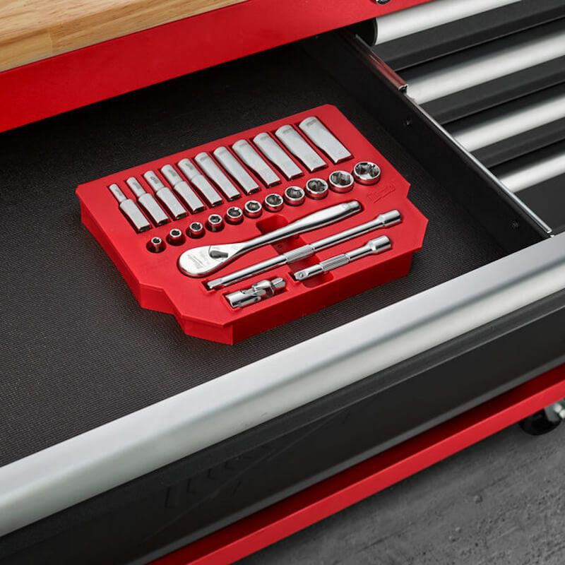 Milwaukee 1/4in Drive 28pc Ratchet & Socket Set Anti-Roll Metric
