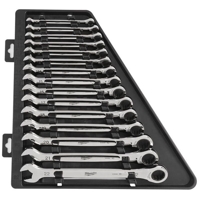 Milwaukee Ratcheting Metric Combi Spanner Set - 15pc