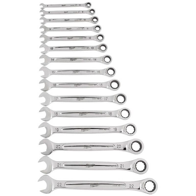 Milwaukee Ratcheting Metric Combi Spanner Set - 15pc