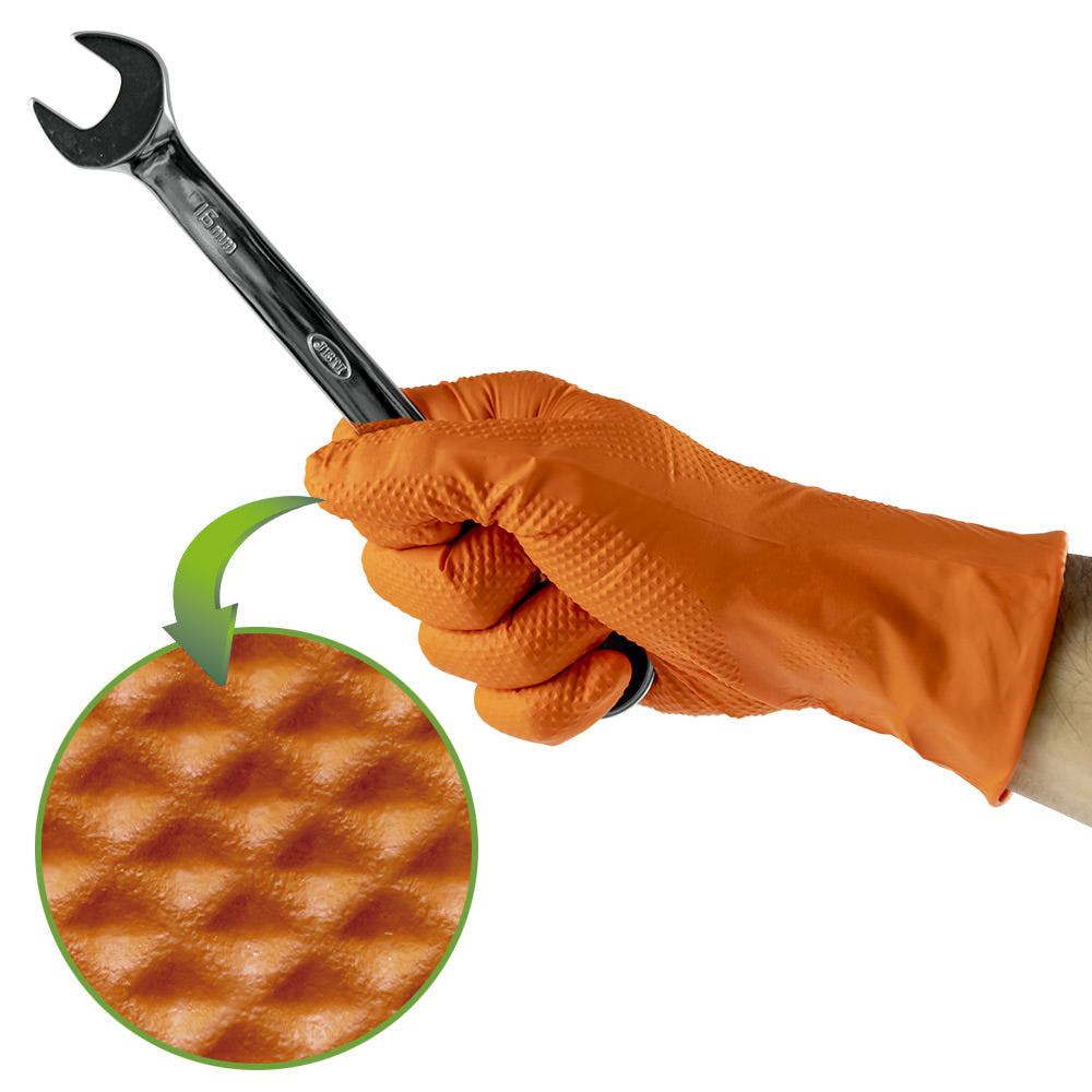 JBM Tools Orange Diamond Nitrile Disposable Gloves 100pc Size L