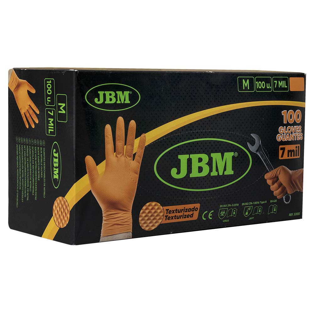 JBM Tools Orange Diamond Nitrile Disposable Gloves 100pc - Medium