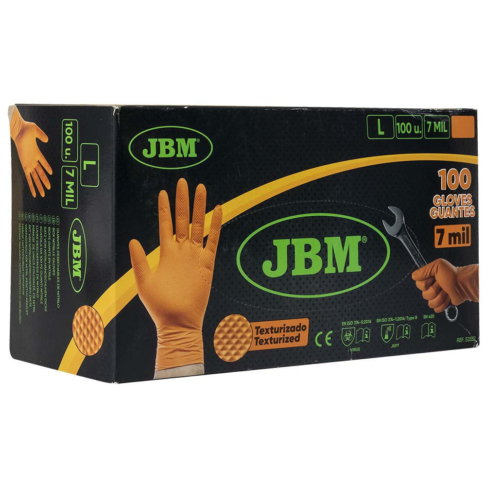 JBM Tools Orange Diamond Nitrile Disposable Gloves 100pc Size L