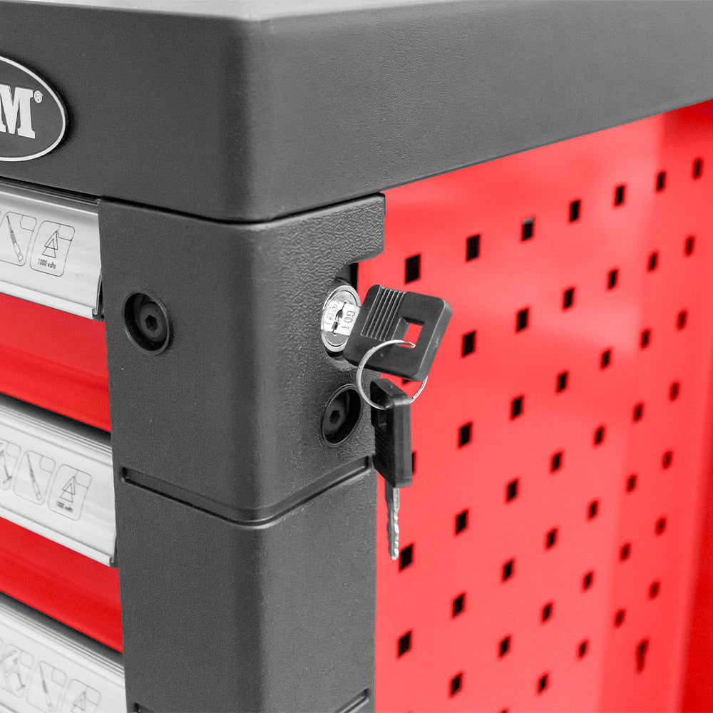 JBM Tools 7 Drawer Tool Trolley - Red +108pc Socket Tray Tools