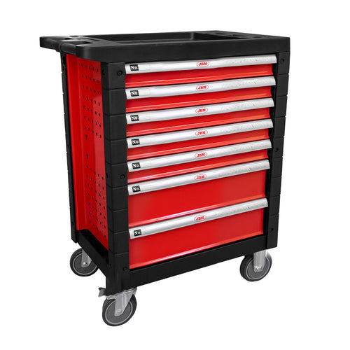 JBM Tools 7 Drawer Tool Trolley - Red +108pc Socket Tray Tools
