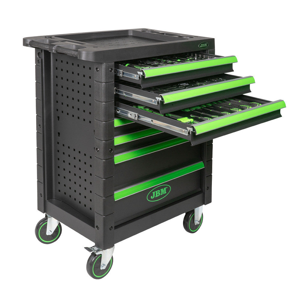 JBM Tools 7 Drawer Tool Trolley w/ Tools in Green & Black