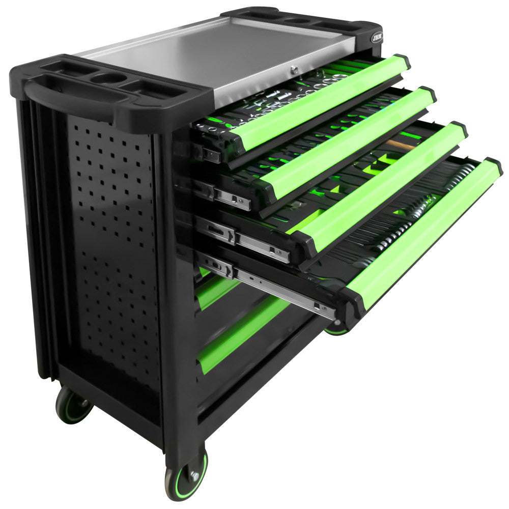 JBM Tools 7 Drawer Tool Trolley w/ Tools XL - Green & Black
