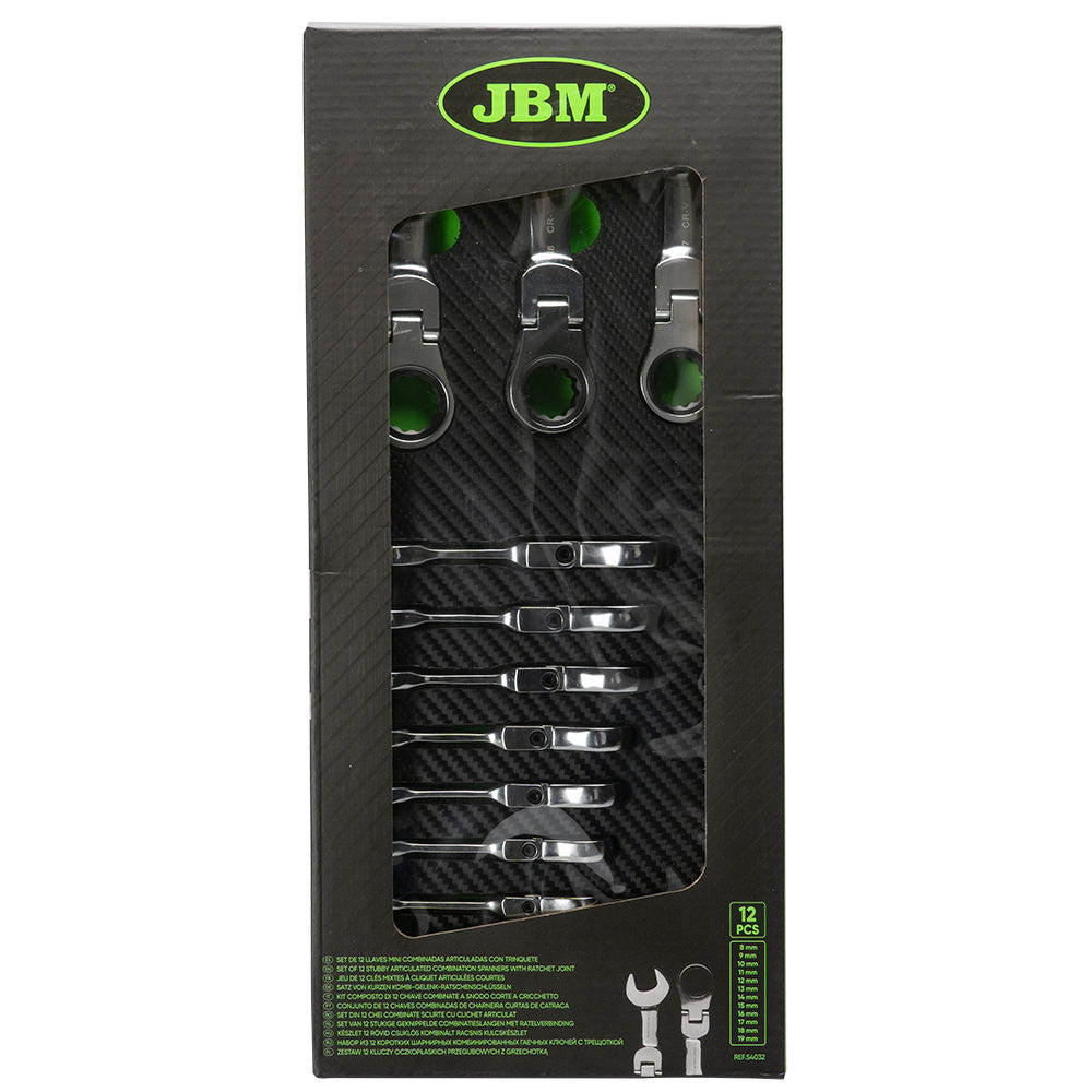 JBM Tools 12pc Stubby Flex Ratchet Ring Spanner Set