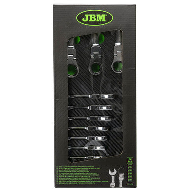 JBM Tools 12pc Stubby Flex Ratchet Ring Spanner Set