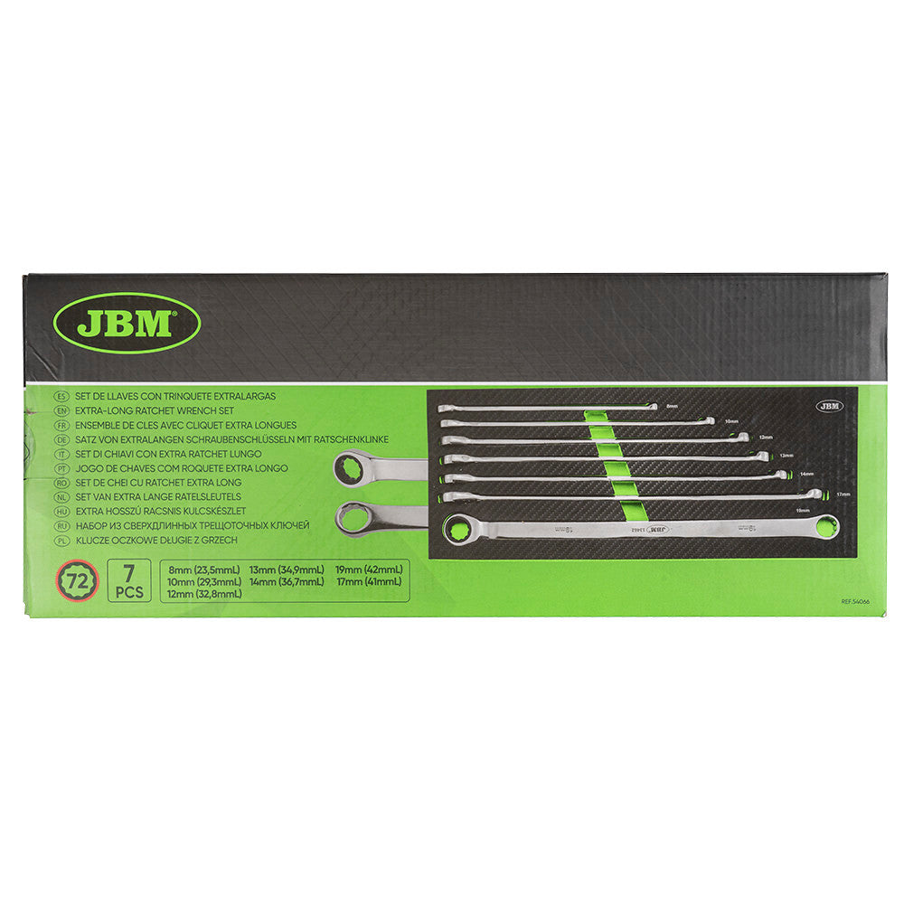 JBM Tools 7pc 72T Extra Long Ratchet Ring Spanner 8-19mm