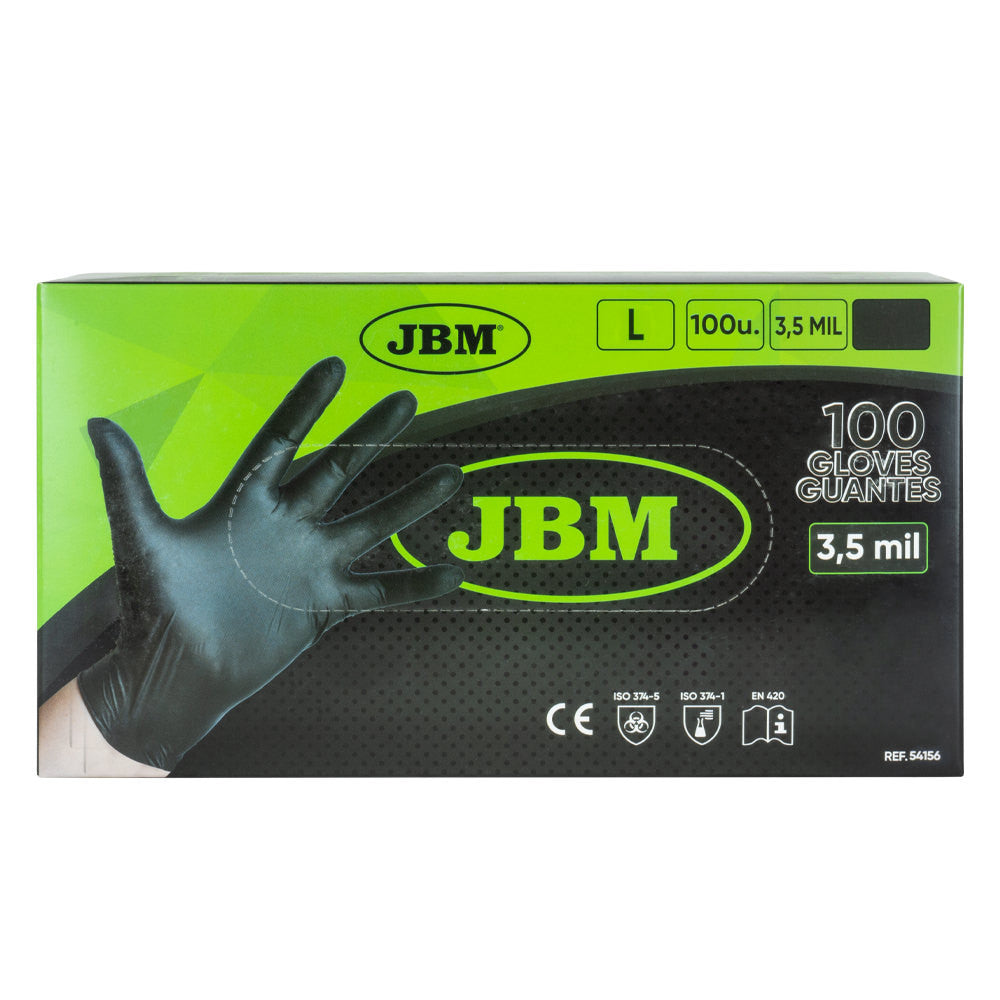 JBM Tools Black Nitrile Disposable Gloves 3.5mil 100pc Large