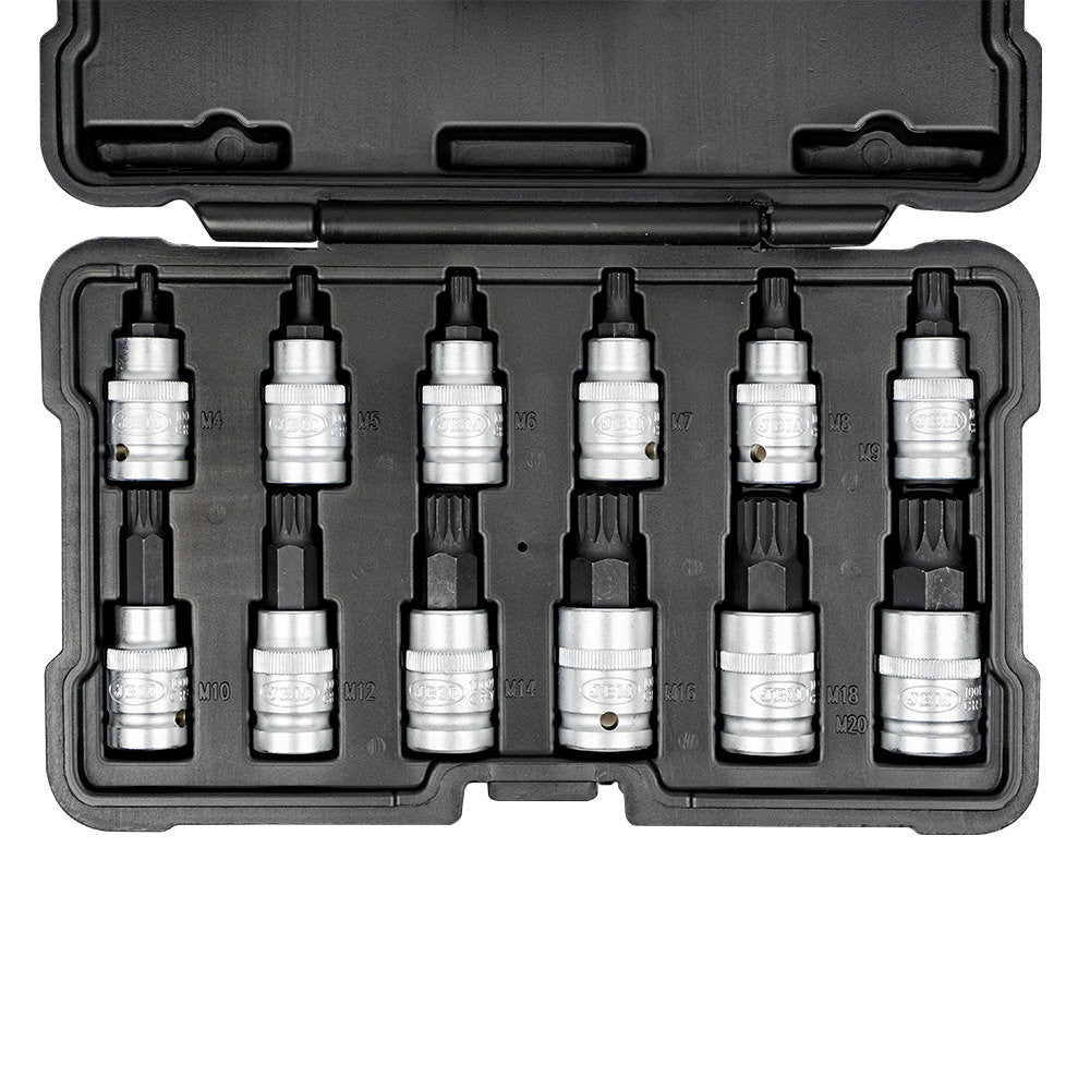 JBM Tools 12pc 1/2 Dr Spline Bit Socket Set M4-M20
