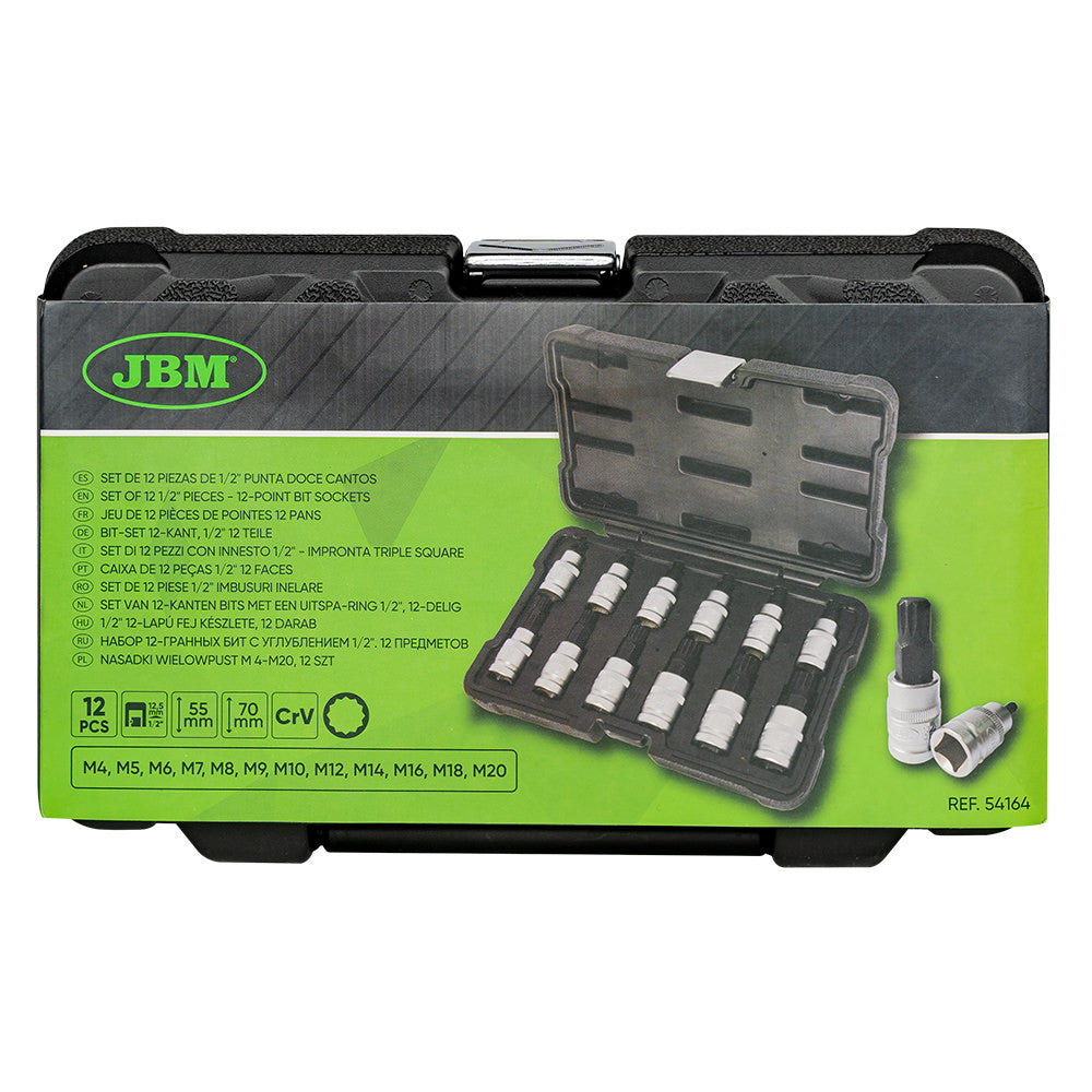 JBM Tools 12pc 1/2 Dr Spline Bit Socket Set M4-M20
