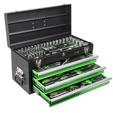 JBM Tools Portable Metal Tool Box 3dr with Tools 143pc