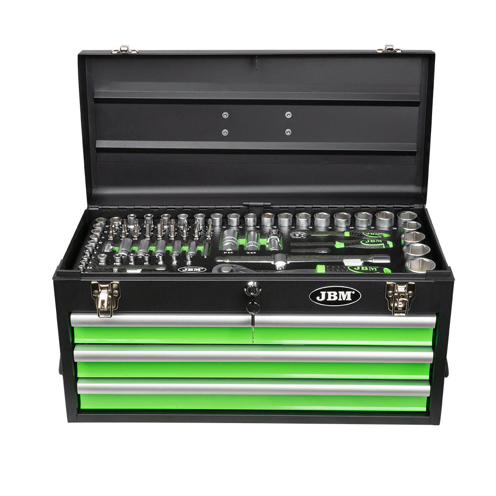 JBM Tools Portable Metal Tool Box 3dr with Tools 143pc