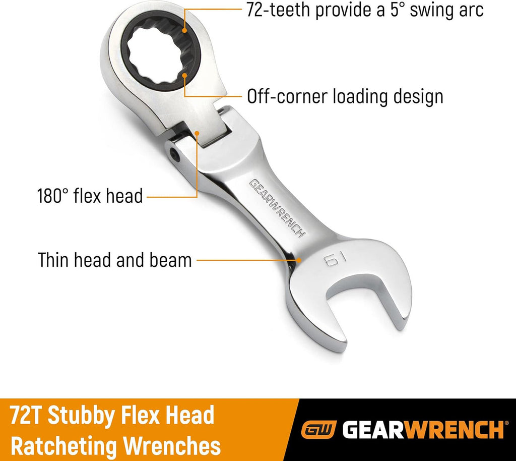 Gearwrench Stubby Flex-Head Comb Ratcheting Wrench 12mm