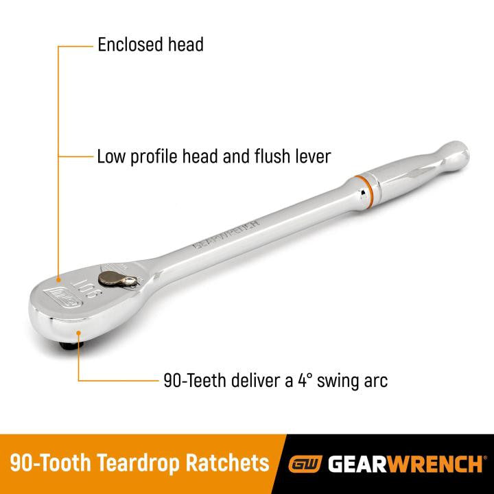 Gearwrench 2pc 1/4in & 3/8in Drive 90T Long Handle Ratchet Set
