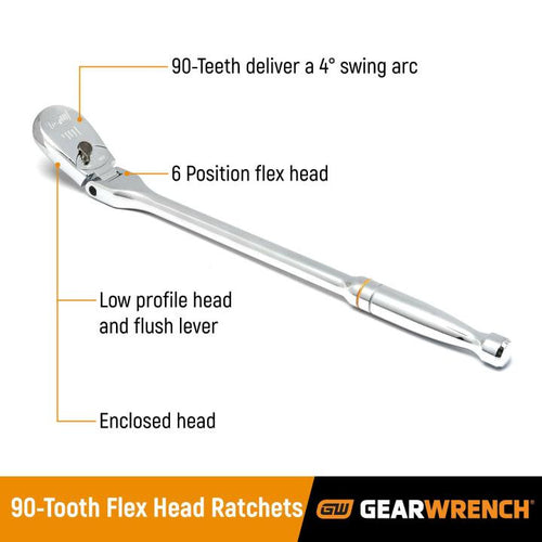 Gearwrench 90T 1/4 Drive Full Polish Flex Ratchet