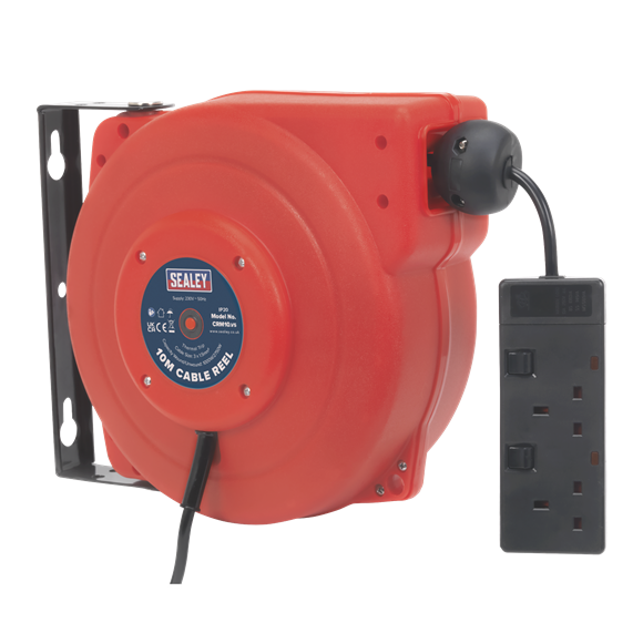 Sealey Cable Reel System Retractable 10m 2 x 230V Socket