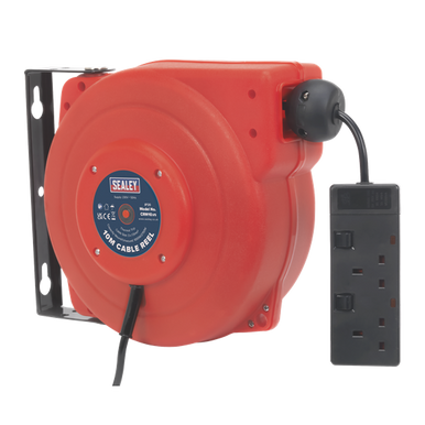Sealey Cable Reel System Retractable 10m 2 x 230V Socket