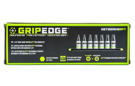 GripEdge 7pc 3/8 Dr Short Metric RPT Hex Driver Set