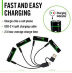 Coast 4pk AA Zithion-X Rechargable Batteries & USB-A/C Cable