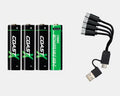 Coast 4pk AA Zithion-X Rechargable Batteries & USB-A/C Cable