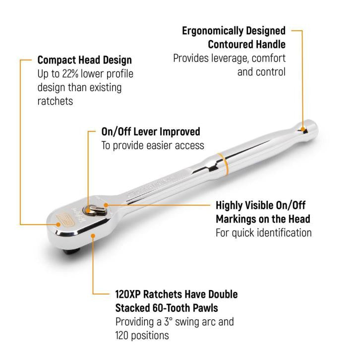 Gearwrench 3/8 Dr 120XP Teardrop Full Polish Ratchet