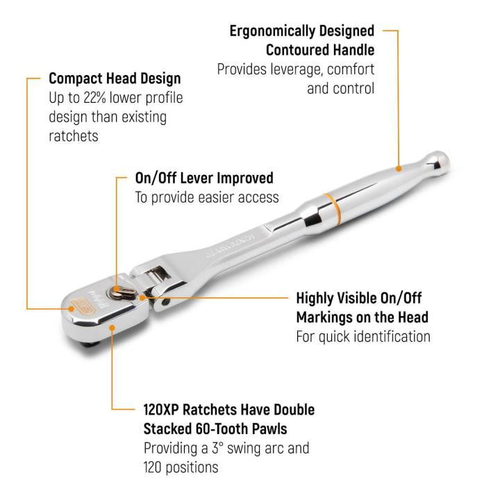 Gearwrench 1/2 Dr 120XP Full Polish Flex Teardrop Ratchet