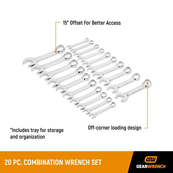 Gearwrench 20pc Sae/Metric Stubby Combo Wrench Set