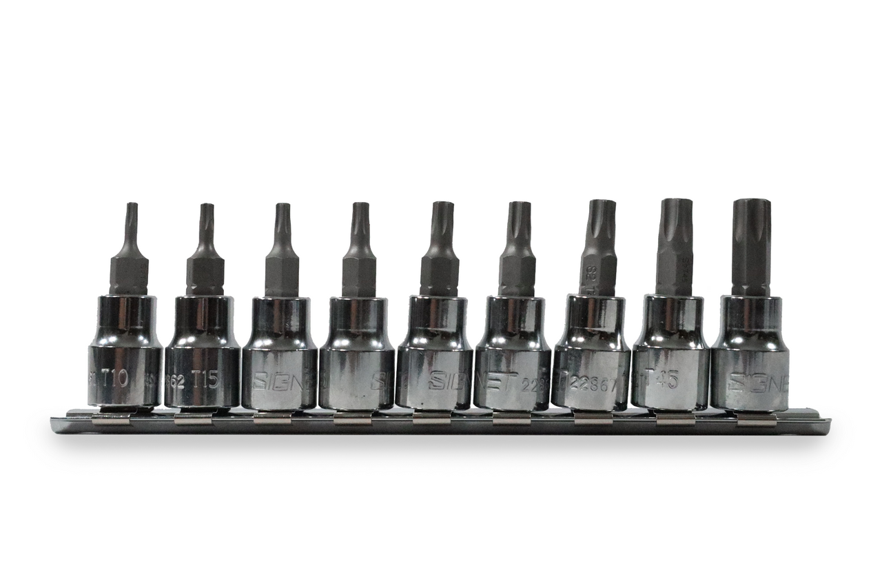 Signet 9 Piece Torx Socket Set 3/8" Driver T10-T50 on Rail