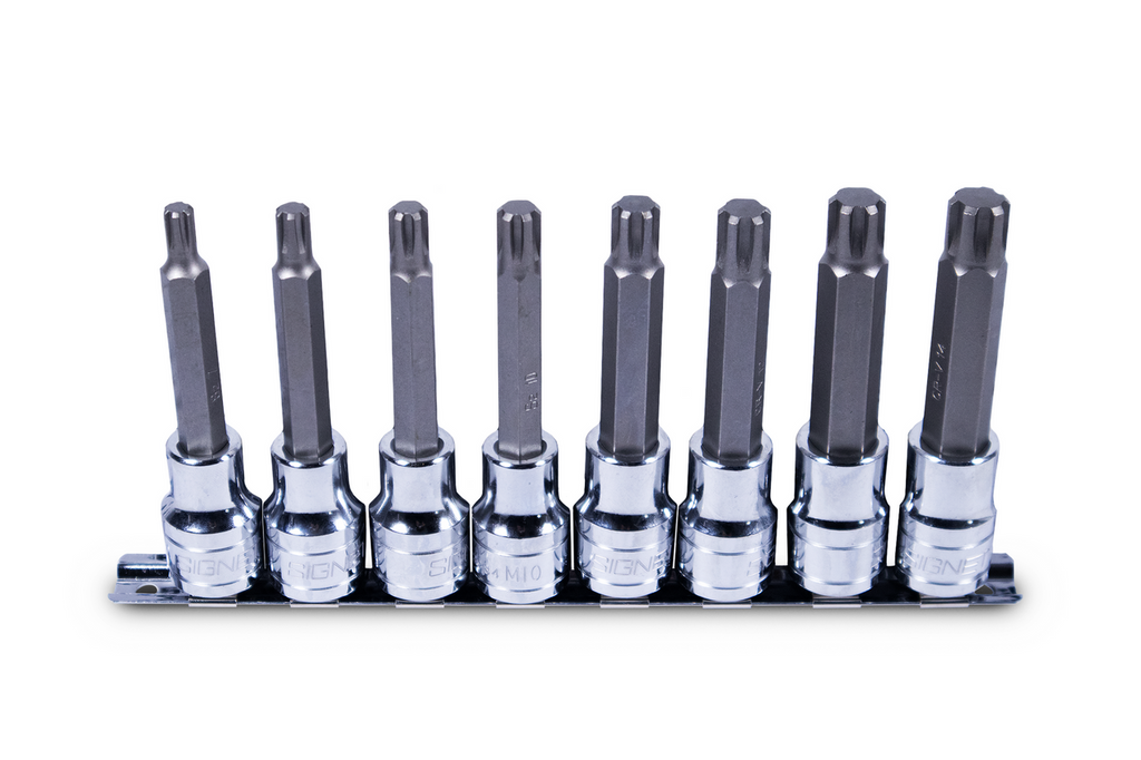 Signet 8 Piece Long Ribe Socket Set 1/2" Drive M7-M14 on Rail 8 Piece