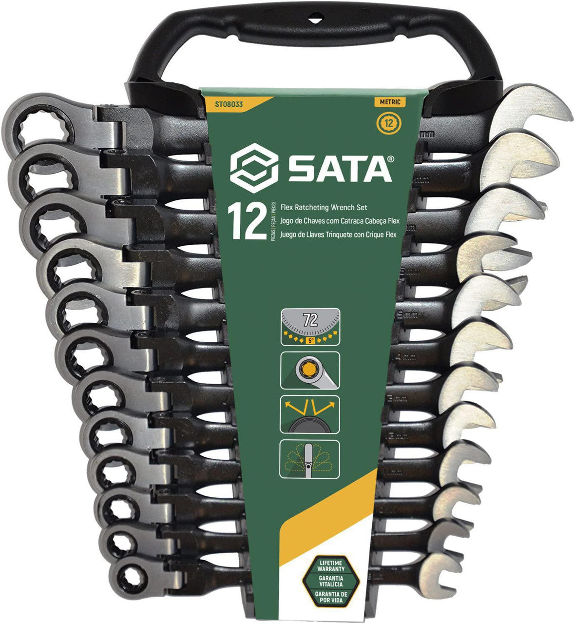 Sata 12pc Metric Flex Head Ratcheting Wrench Set 8mm-19mm