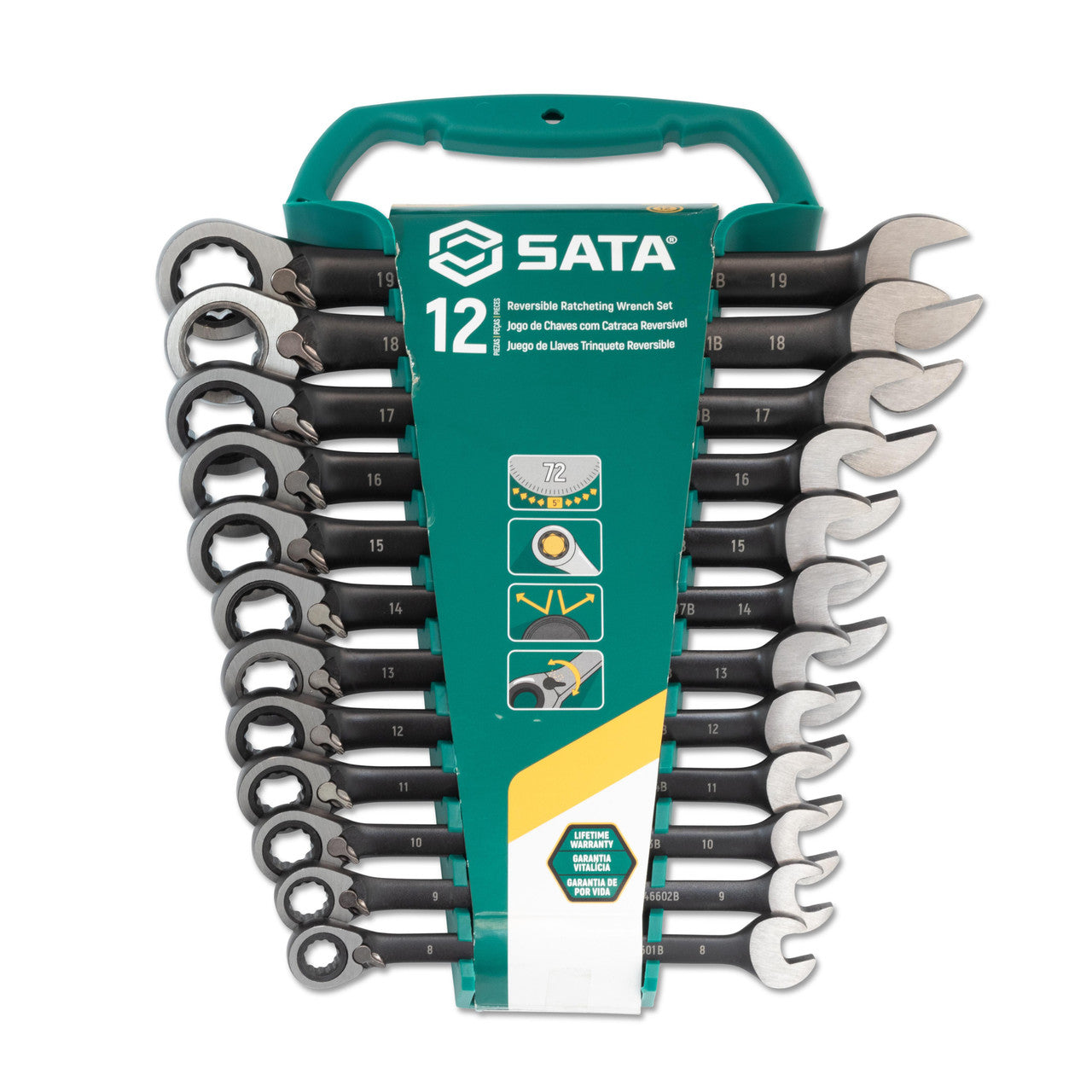Sata 12pc Reversible Ratcheting Wrench Set Metric -Black