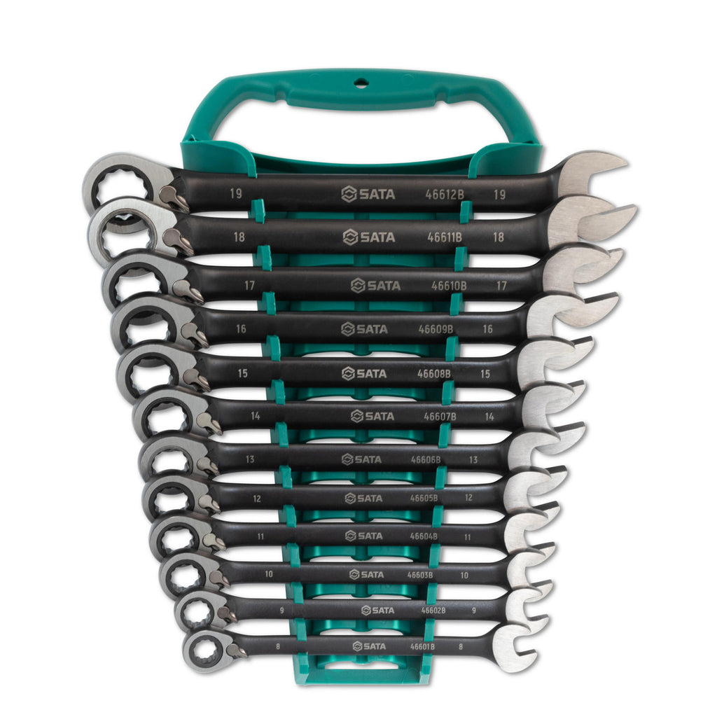 Sata 12pc Reversible Ratcheting Wrench Set Metric -Black
