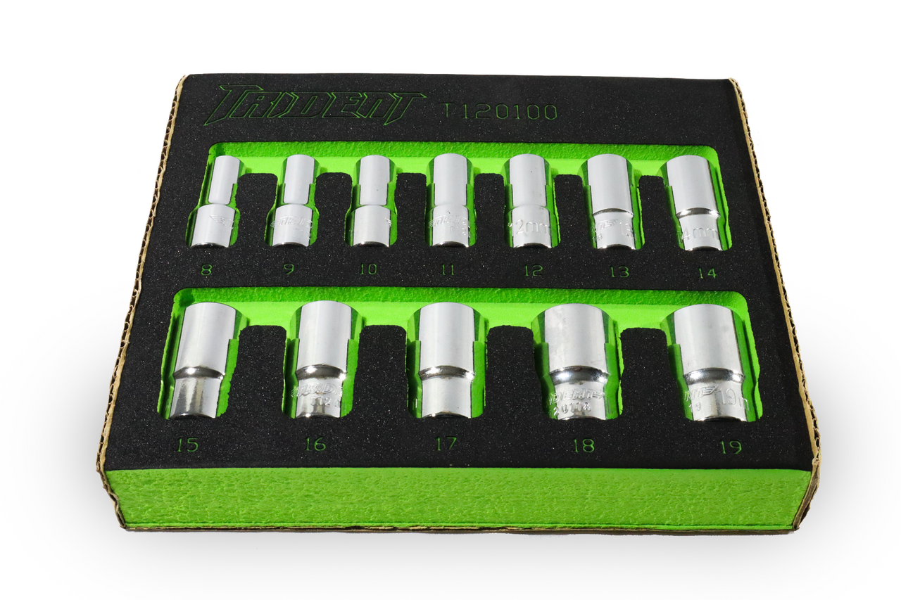 Trident 12pc Semi Deep Socket Set 3/8 Dr 8-19mm EVA Tray