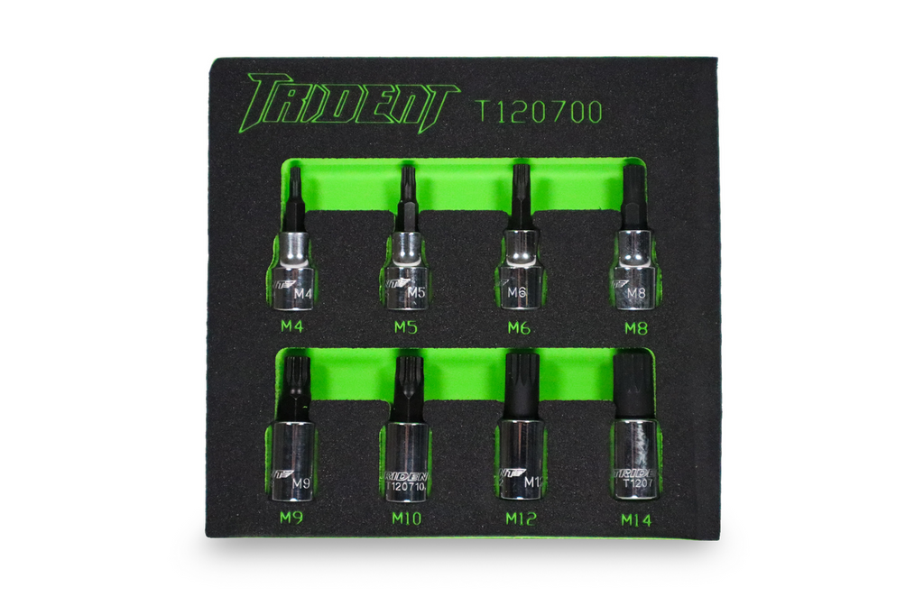 Trident 8pc Spline Bit Set 3/8 Drive M4-M14 in EVA Foam