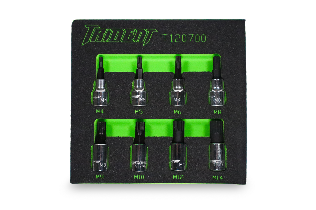 Trident 8pc Spline Bit Set 3/8 Drive M4-M14 in EVA Foam