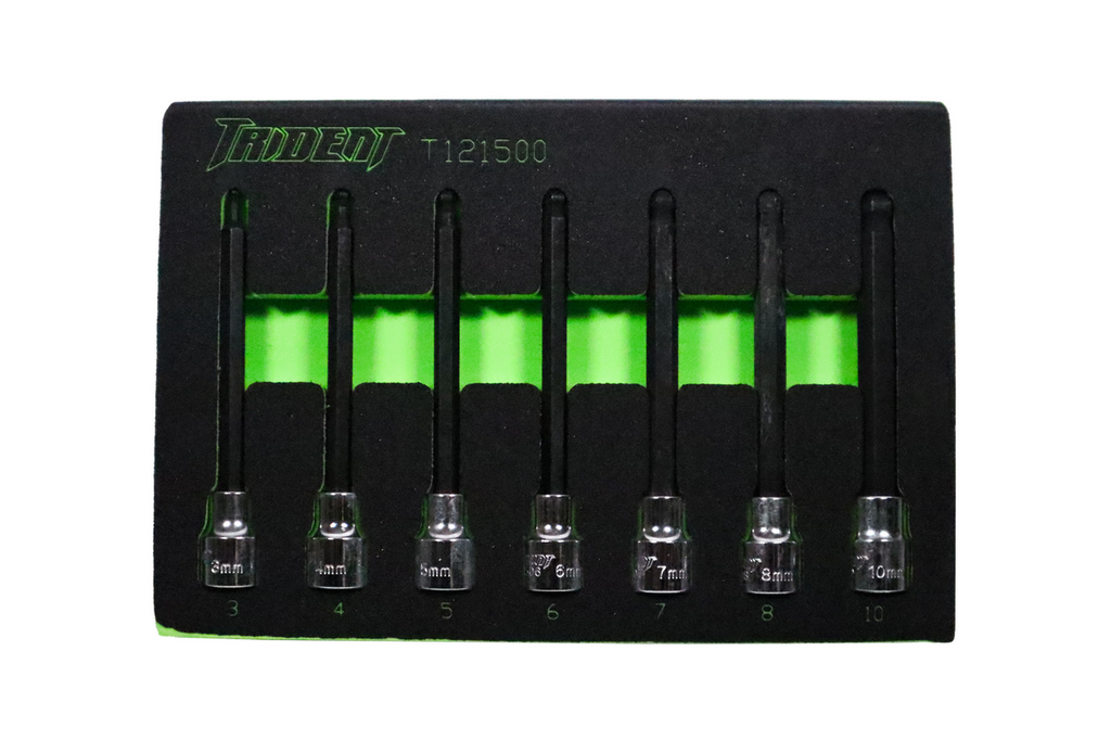 Trident 7pc Long Hex Bit Set with Ball End 3/8Dr 3-10mm in EVA Foam