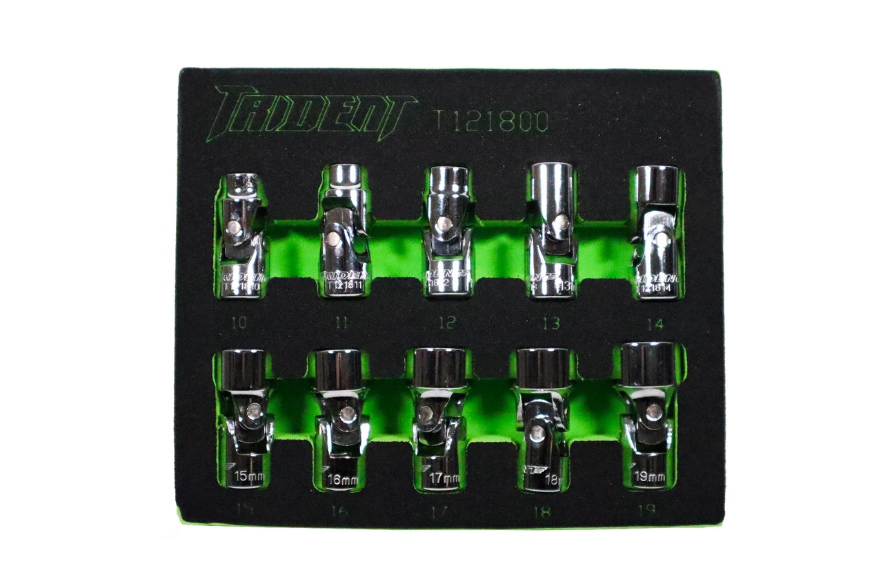 Trident 10pc U/J Socket Set 3/8 Dr 10-19mm in EVA foam