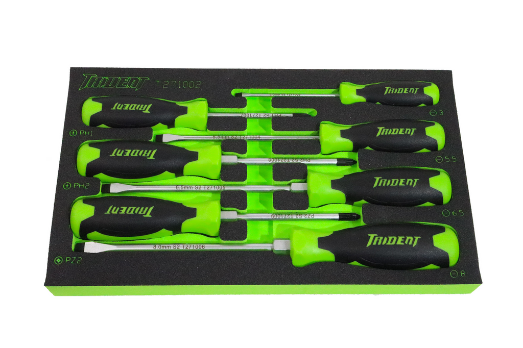 Trident Torque Pro 7pc Screwdriver Set Green Pozi/Slot/PH
