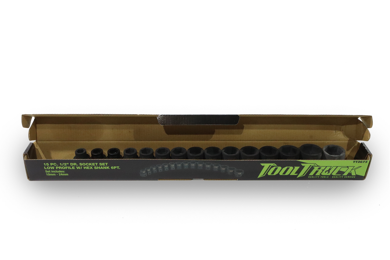 ToolTruck 15pc 1/2 Drive Socket Set Low Profile with Hex Shank 10-24mm