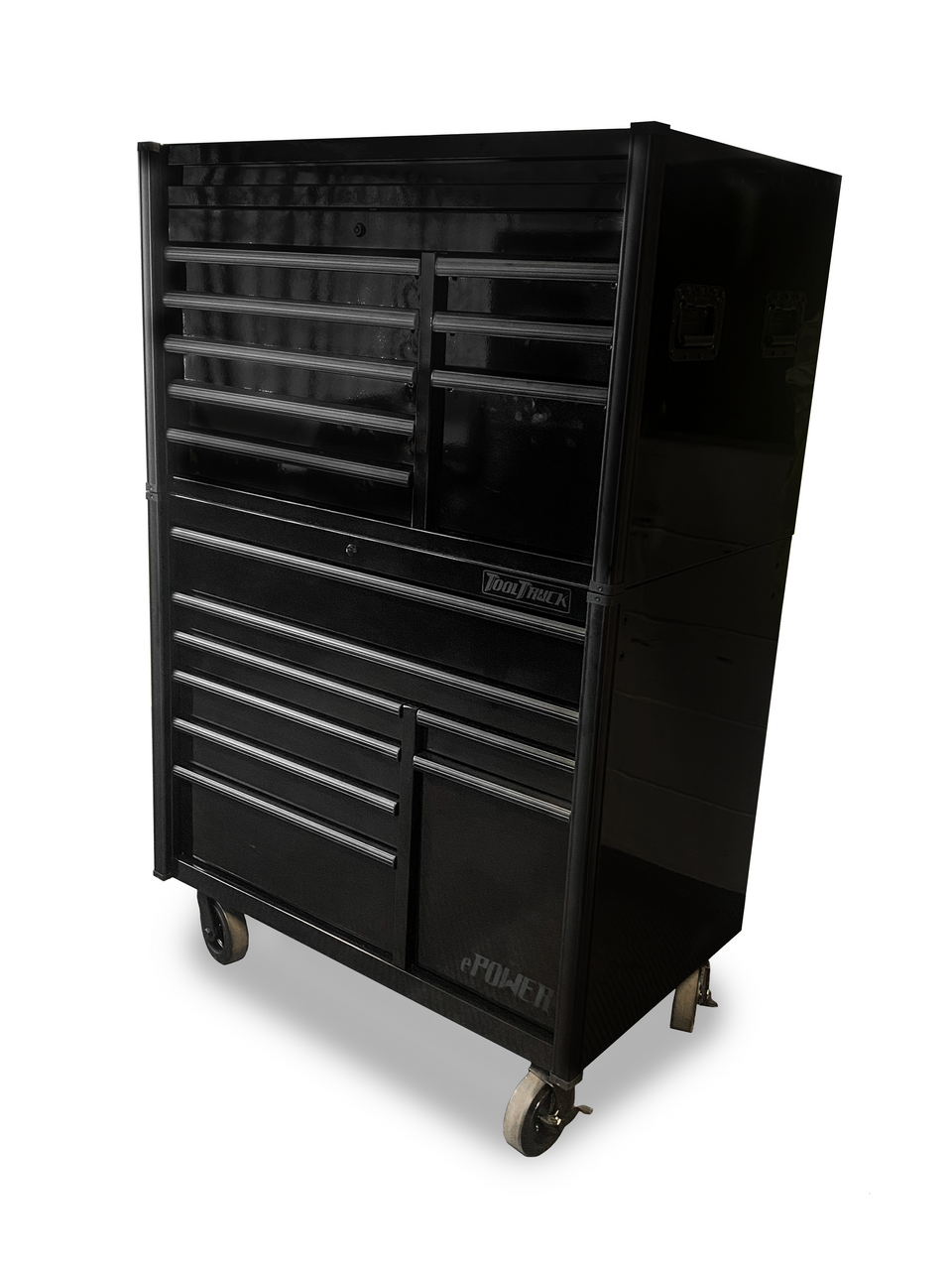 ToolTruck 42inch Tool Box Stack 8 Draw Roll Cab & 8 Draw Top Chest - Black & Matt Black