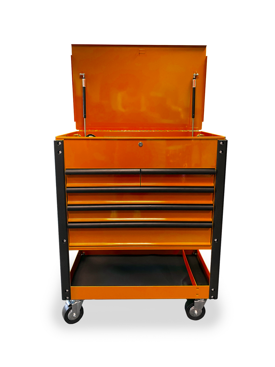 ToolTruck 5 Drawer Tool Cart with Power Strip & Latching Handles - Orange