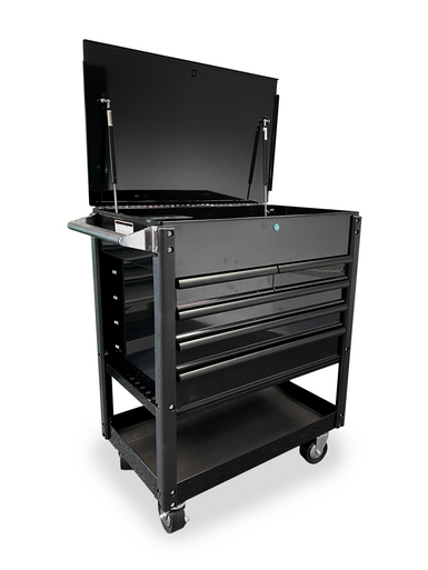 ToolTruck 5 Drawer Tool Cart with Power Strip & Latching Handles - Black