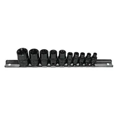 K Tool External 1/4 & 3/8 Dr Torx Socket Rail E4- E18 10Pc