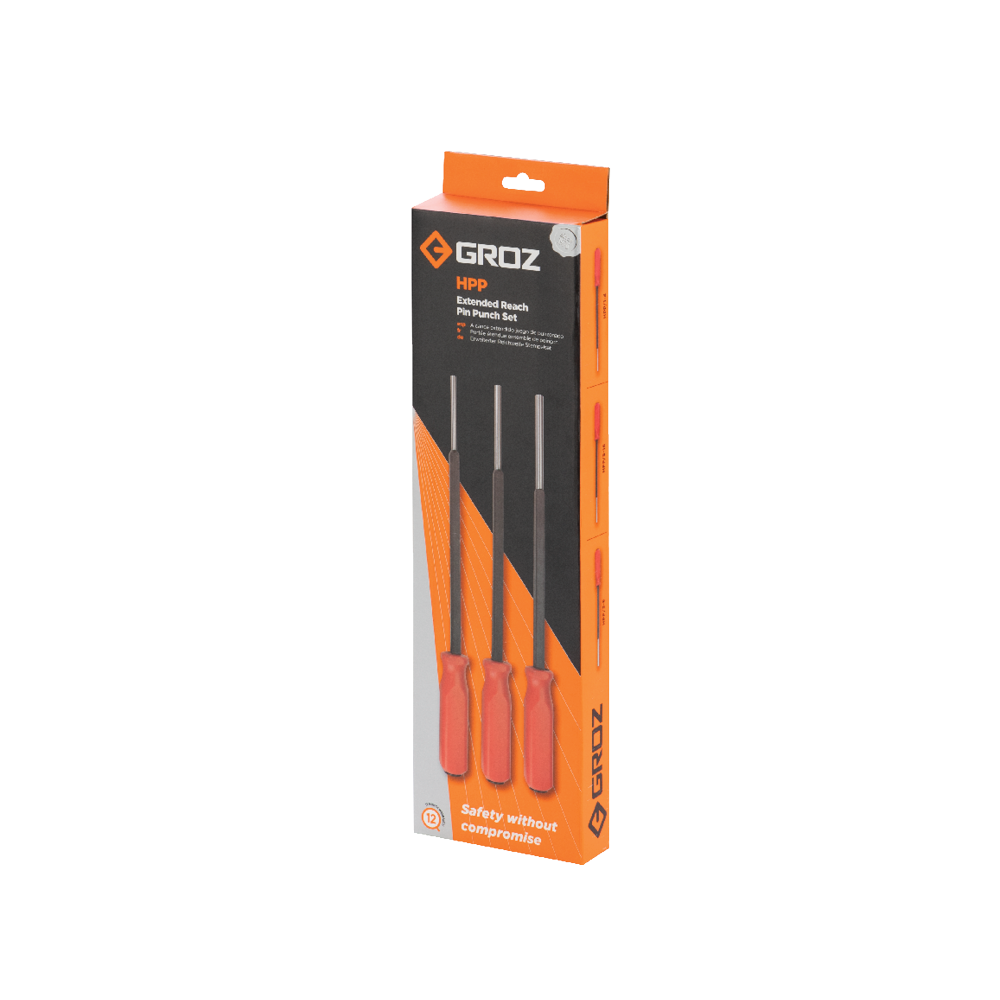Groz Tools Extended Reach Drive Pin Punch 16in (400 mm) 3pc